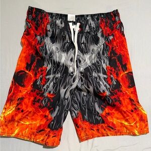 Rare Print Joe Boxer 2013 Skull Flame Swim Trunks, Medium, Swim Shorts #727